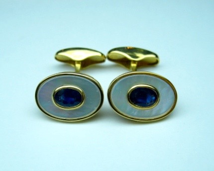  Blue Sapphire and Mother of Pearl Cufflinks